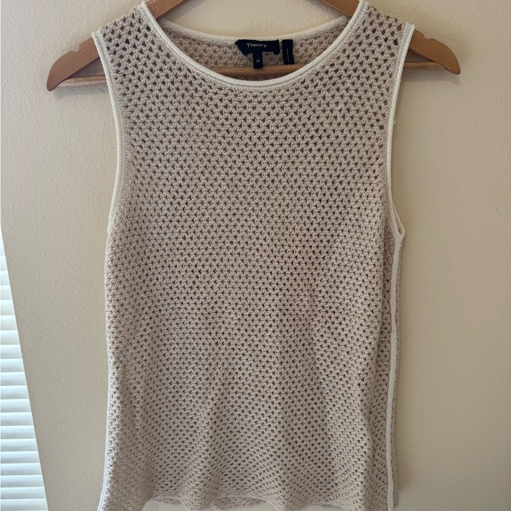 Theory Cream Open-Knit Sleeveless Tank